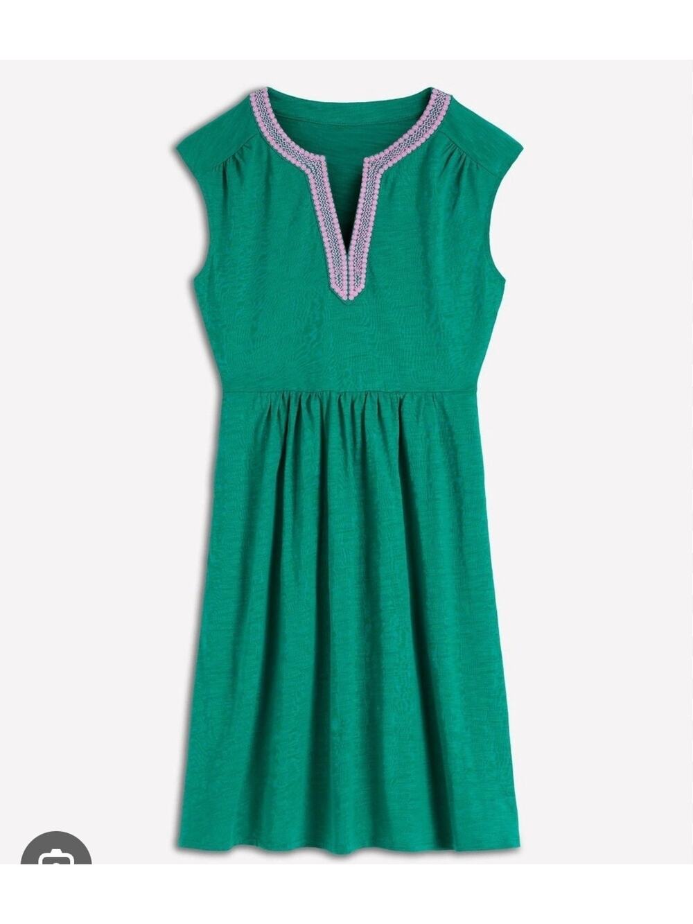 Boden May Sz 0P Teal Green Embroidered V-Neck Jersey Dress W/ Pockets Summer